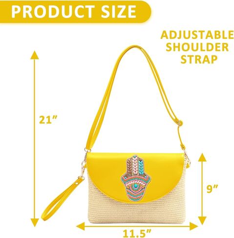 Clutch Purses for Women, Bohemian Handmade Straw Bag, Flip-up leather Crossbody Bags, Woven Envelope Package in Saudi Arabia