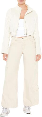 Forever 21 Women's Quilted Zip-up Cropped Jacket in Saudi Arabia