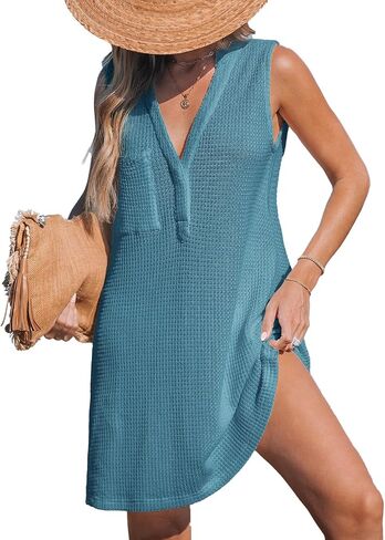CUPSHE Women Swimsuit Cover Up Sleeveless Waffle Knit Summer Mini Beach Coverup Dress in Saudi Arabia