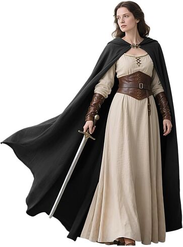 L'VOW Medieval Hooded Cloak Renaissance Cape with Hood Halloween Sorcerer Cosplay Hobbit Costume in Kuwait