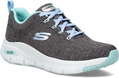 Skechers Arch Fit Comfy Wave Sneakers for Women - Mesh Knit Fabric Upper, Air Cooled Design, Lightweight and Durable Sneakers Black/Lavender 5.5 B - Medium in Saudi Arabia