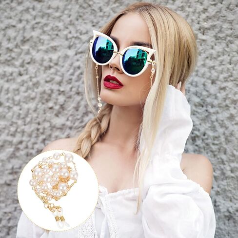 Kesyoo Metal Pearl Classes Chain eyeglasses حزام الوجه سلسلة النظارات الشمسية للبنات للبنات الرجال in Kuwait
