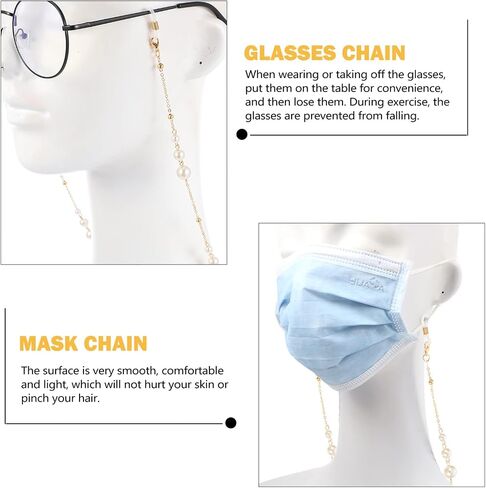 Kesyoo Metal Pearl Classes Chain eyeglasses حزام الوجه سلسلة النظارات الشمسية للبنات للبنات الرجال in Kuwait