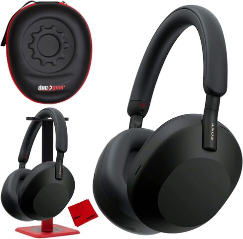 Sony WH-1000XM5 Wireless Industry Leading Noise Canceling Headphones, Black Bundle with Deco Gear Wood Headphone Display Stand and Protective Travel Carry Case in Saudi Arabia