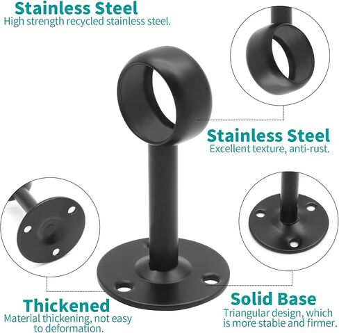 Biaungdo 1-1/4Inch Curtain Rod Ceiling Mount Brackets, Stainless Steel, Black, 4 Pack in Saudi Arabia