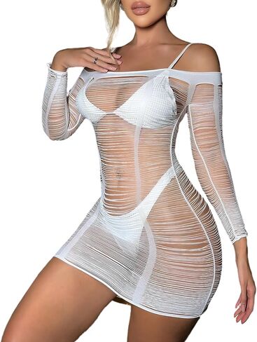 Kaylle & Kt Womensed Lingerie مثير Babydoll قطع الشبكات Bodycon فستان السمكة شبكة Lingerie Longe Sleeve الحجم الحرة in Kuwait
