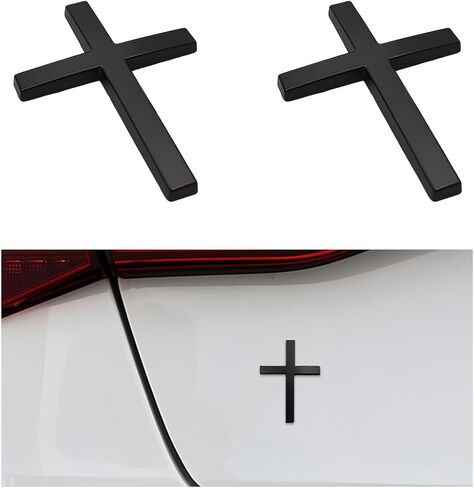 2 PCS Metal Jesus Christ Cross Badge Stickers, 2.5"×1.8" Alloy 3D Individual Car Cross Sticker, Self Adhesive Scratch Covering Metal Cross Car Emblem Decal for Car Body Fender Tail (Silver) in Saudi Arabia