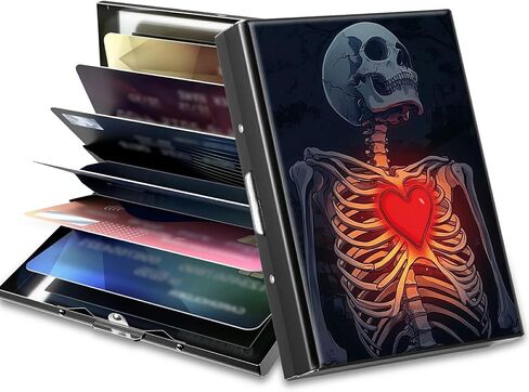 حامل بطاقة الائتمان النحيف ، Skull Heart RFID محفظة معدنية للرجال والنساء ، منظم بطاقات العمل الحجم الحجم المصنوعة من الألومنيوم (يناسب ما يصل إلى 10 بطاقات) in Kuwait