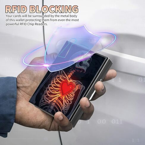 حامل بطاقة الائتمان النحيف ، Skull Heart RFID محفظة معدنية للرجال والنساء ، منظم بطاقات العمل الحجم الحجم المصنوعة من الألومنيوم (يناسب ما يصل إلى 10 بطاقات) in Kuwait