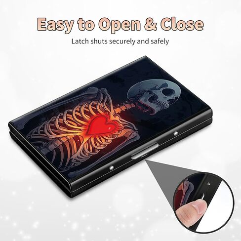 حامل بطاقة الائتمان النحيف ، Skull Heart RFID محفظة معدنية للرجال والنساء ، منظم بطاقات العمل الحجم الحجم المصنوعة من الألومنيوم (يناسب ما يصل إلى 10 بطاقات) in Kuwait