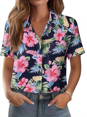 Zeagoo Womens button أسفل القميص تمثال نصفي جيب جيب قصير الأكمام بلوزات الأعمال التجارية غير الرسمية قمم الصيف in Saudi Arabia