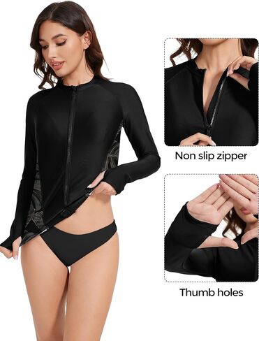 حارس متماسك للنساء سستة طويلة الأكمام ملابس السباحة التغطية الكاملة قميص سباحة القميص Rashguard قمم الأشعة فوق البنفسجية للأشعة فوق البنفسجية للسيدات in Kuwait