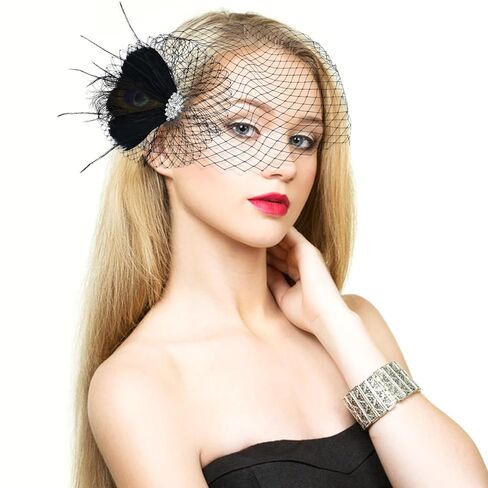 inSowni 1920s Flapper Accessories White Feather Veil Fascinator with Hair Clip Tea Party Bridal Wedding Headpieces for Women Girls in Saudi Arabia