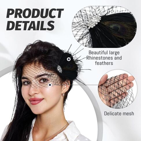 inSowni 1920s Flapper Accessories White Feather Veil Fascinator with Hair Clip Tea Party Bridal Wedding Headpieces for Women Girls in Saudi Arabia