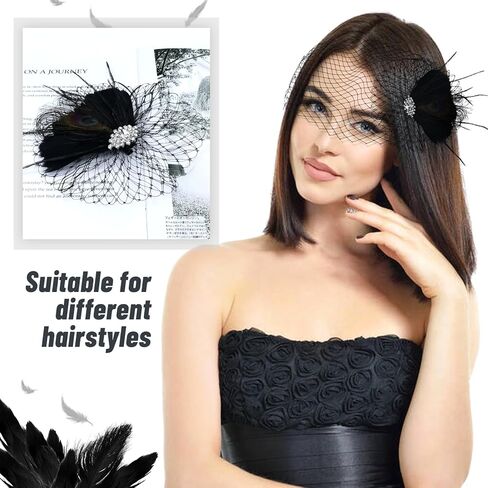 inSowni 1920s Flapper Accessories White Feather Veil Fascinator with Hair Clip Tea Party Bridal Wedding Headpieces for Women Girls in Saudi Arabia