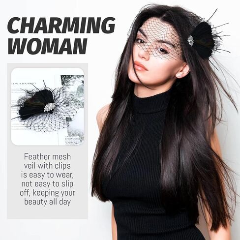 inSowni 1920s Flapper Accessories White Feather Veil Fascinator with Hair Clip Tea Party Bridal Wedding Headpieces for Women Girls in Saudi Arabia