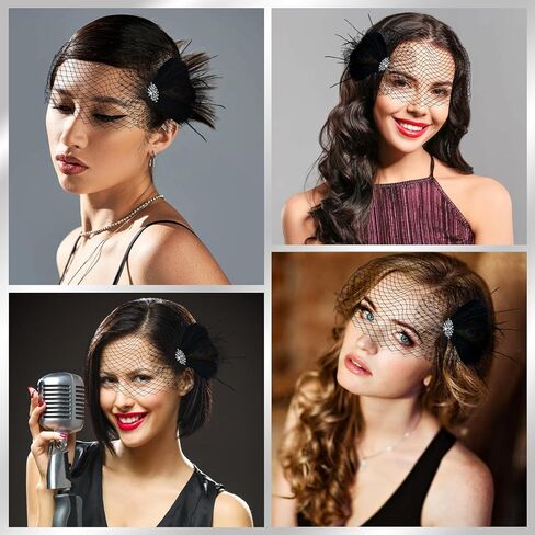 inSowni 1920s Flapper Accessories White Feather Veil Fascinator with Hair Clip Tea Party Bridal Wedding Headpieces for Women Girls in Saudi Arabia