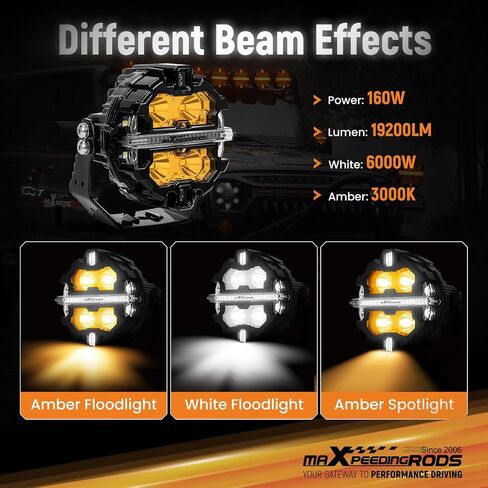 MaxPeedingRods 3.5 بوصة جولة 160W LED مصابيح الطرق على الطريق + 3.5 "Amber Spot Light Covers + 3.5" Chover Amber Light Lights + 3.5 " in Saudi Arabia