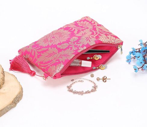 LONGING TO BUY Indian Jewelry Silk Purse Pouch Gift Bags Size 7 x 5 Inch (Pack of 3 (Yellow, Sky Blue & Purple)) in Saudi Arabia