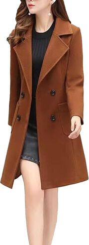 SEMATOMALA Women's Notch Lapel Collar Slim Fit A Line Wool Blend Long Coat Double Breasted Mid Long Pea Coat in Saudi Arabia