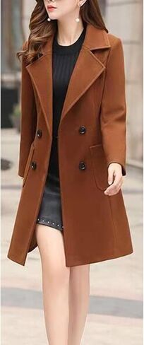 SEMATOMALA Women's Notch Lapel Collar Slim Fit A Line Wool Blend Long Coat Double Breasted Mid Long Pea Coat in Saudi Arabia