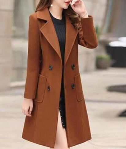 SEMATOMALA Women's Notch Lapel Collar Slim Fit A Line Wool Blend Long Coat Double Breasted Mid Long Pea Coat in Saudi Arabia