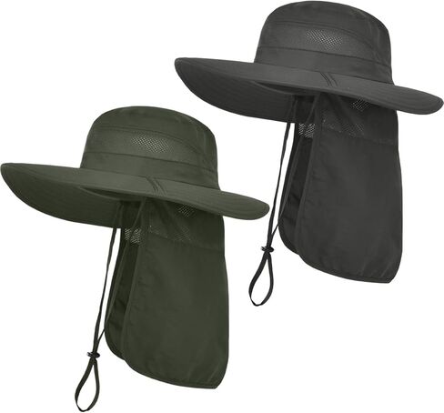 2 حزمة رجالي شمس قبعة الأشعة فوق البنفسجية واسعة الحافة دلو قبعات قابلة للطي مع رفرف الرقبة لصيد البستنة in Kuwait