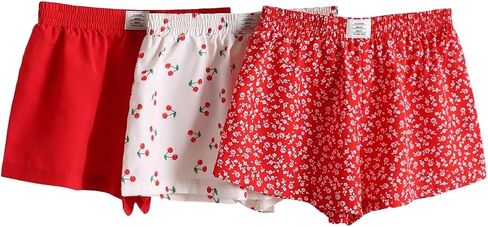 Girl's 3 Pack Cherry Floral Casual Shorts Letter Patched Elastic Waist Wide Leg Comfy Cute Shorts in Saudi Arabia