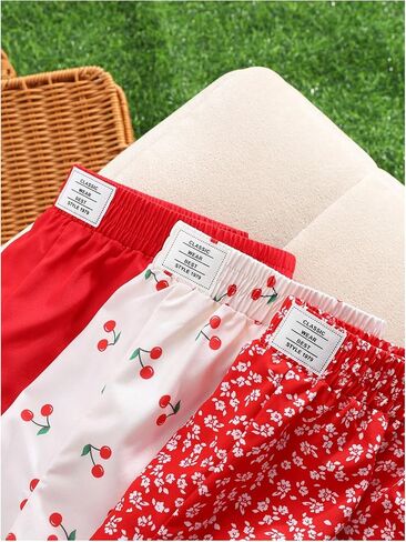 Girl's 3 Pack Cherry Floral Casual Shorts Letter Patched Elastic Waist Wide Leg Comfy Cute Shorts in Saudi Arabia