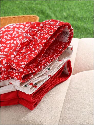 Girl's 3 Pack Cherry Floral Casual Shorts Letter Patched Elastic Waist Wide Leg Comfy Cute Shorts in Saudi Arabia