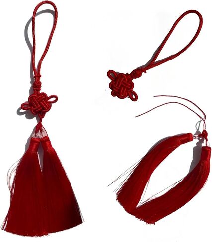 Handmade Color Block Chinese Knot Charm with Dual Tassels,Traditional Asian Home Decor for Home Wedding Birthday Party, Gift for Friends, Festival and Daily Luck. (red) in Saudi Arabia