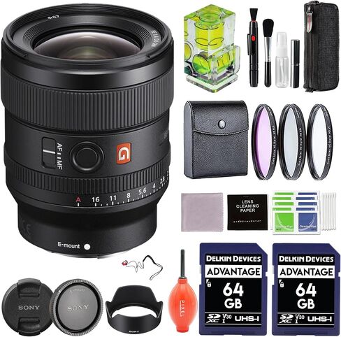 Sony FE 24mm F1.4 GM Camera Lens Bundle with 3pc Filter Kit, 128GB SDXC Card, Backpack, Camera Bubble Level, Memory Card Case, Lens Pen + More | 24mm Sony Lens (USA Authorized - Sony Warranty) in Saudi Arabia