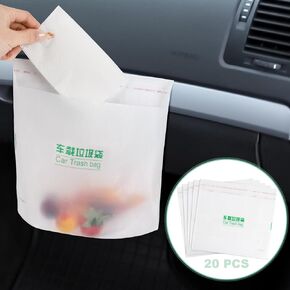 20 PCS Disposable Car Trash Bag - Self-Standing & Adhesive Vomit Trash Bags, Easy Stick-On Car Garbage Bag, Waterproof Leakproof, Ideal for Cars, Office, Kitchen, Bedroom, Travel, Camping, Road Trip