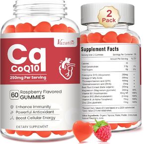 2 Pack CoQ10 Gummies, Plus Omega-3, Magnesium, Vitamin B12 for Brain & Antioxidant, 5X Better Absorption Coenzyme Q10 Supplement - 120 Cts