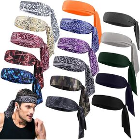 Foaincore 16 Pcs Headbands Tie Headband for Women Men Sport Head Ties Running Athletic Hair Head Band Elastic Sports Sweat Basketball Sweatband Tennis Ninja Karate Running Yoga Adjustable Sweatbands