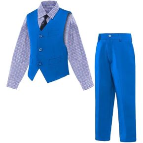 Boys Suit Formal Outfit 4 Piece Boys Slim Fit Suit Vest and Pants Shirt Set with Tie Wedding Prom Dresswear