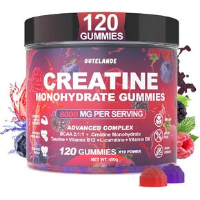 Creatine Monohydrate Gummies 8000 mg for Men & Women, Creatine Supplement for Enhanced Muscle Growth, Energy Boost - with L-Taurine, Sugar Free, Vegan, Raspberry BlackBerry Blueberry Flavor-120 Count