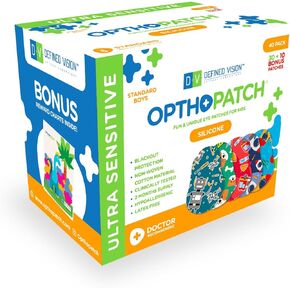 Opthopatch Eye Patches for Kids with Ultra Sensitive Silicone Adhesive, 40 Hypoallergenic Patches for Amblyopia & Lazy Eye, Cool Boy-Friendly Designs, 1 Rewards Chart Included by Defined Vision