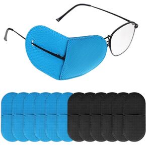12 PCS Eye Patches for Glasses, 12 x 5.5 CM Black & Blue Reusable Soft Single Eye Patches Non-Woven Fabric Patch to Cover Left or Right Strengthen Vision Improve Amblyopia