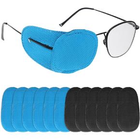 12 PCS Eye Patches for Glasses, 10 x 5 CM Black & Blue Reusable Soft Single Eye Patches Non-Woven Fabric Patch to Cover Left or Right Strengthen Vision Improve Amblyopia