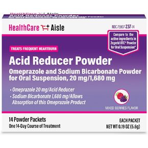 HealthCareAisle Omeprazole and Sodium Bicarbonate Powder for Oral Suspension, 20 mg/1,680 mg - 14 Packets - Acid Reducer - Effective Acid Reflux Medicine, Treats Frequent Heartburn