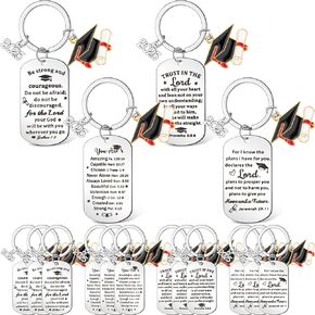 Yaomiao 16 Pcs Christian Graduation Keychain Class of 2025 Graduation Gift for Her Him Keychain Gift for College Senior