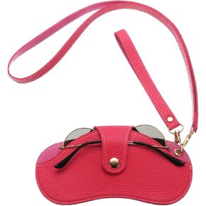uxcell Leather Glasses Case Holder Glasses Pouch with Neck and Wrist Lanyard
