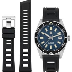 Fluororubber Watch Band 20 مم 22 مم ، نطاقات ساعة ناعمة مقاومة للماء مع مشبك صلبة غير قابلة للصدأ ، حزام مراقبة سريع إطلاق ، أحزمة ساعة معصم تنفس 2 حلقة الإصلاح ، استبدال Watchbands الرجال النساء