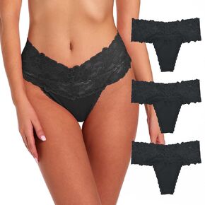 Women's High Waisted Retro Lace Thong Panties Seamless Plus Size Cotton Underwear