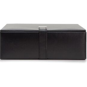 WOLF Heritage Large Valet Case, Black - 13 Compartments + One Watch Roll - Faux Leather Exterior + Ultra-Suede Lining