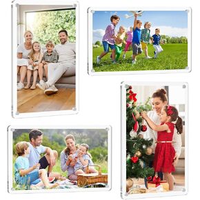 4 Packs Acrylic Magnetic Picture Frame for Refrigerator 4 x 6, Bulk Wallet Size Picture Frames, Clear Magnet Photo Frame Holder with Double Sided for Present Home Office School Locker