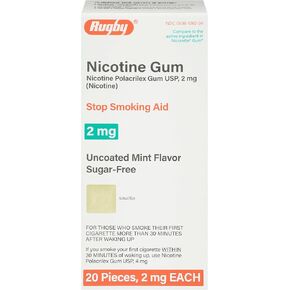 Rugby Nicotine Gum - Nicotine Polacrilex Gum USP, 2 Mg (Nicotine) - Stop Smoking Aid - Sugar-Free - Uncoated Mint Flavor - 20 Pieces