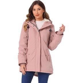 Allegra K Women's Parka Coat Tie Waist Pockets Faux Fur Hooded Jackets