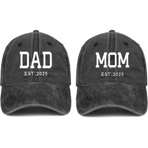 Mom and Dad Hats EST 2025 Fathers Day Dad Mom Gifts Hat Embroidered Adjustable Baseball Caps Gift for Couples Parents